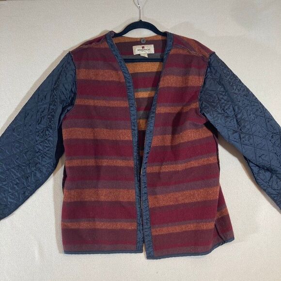 Woolrich Jacket Liner Men Large Striped Interior Wool Quilted Sleeves Button‎ In - Picture 1 of 8
